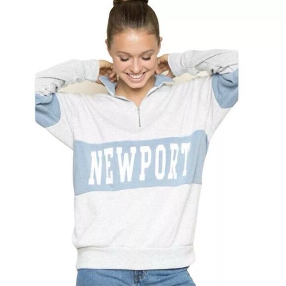 BRANDY MELVILLE Newport 1/4 Zip Sweatshirt Isabella Blue Grey MED - Picture 6 of 10